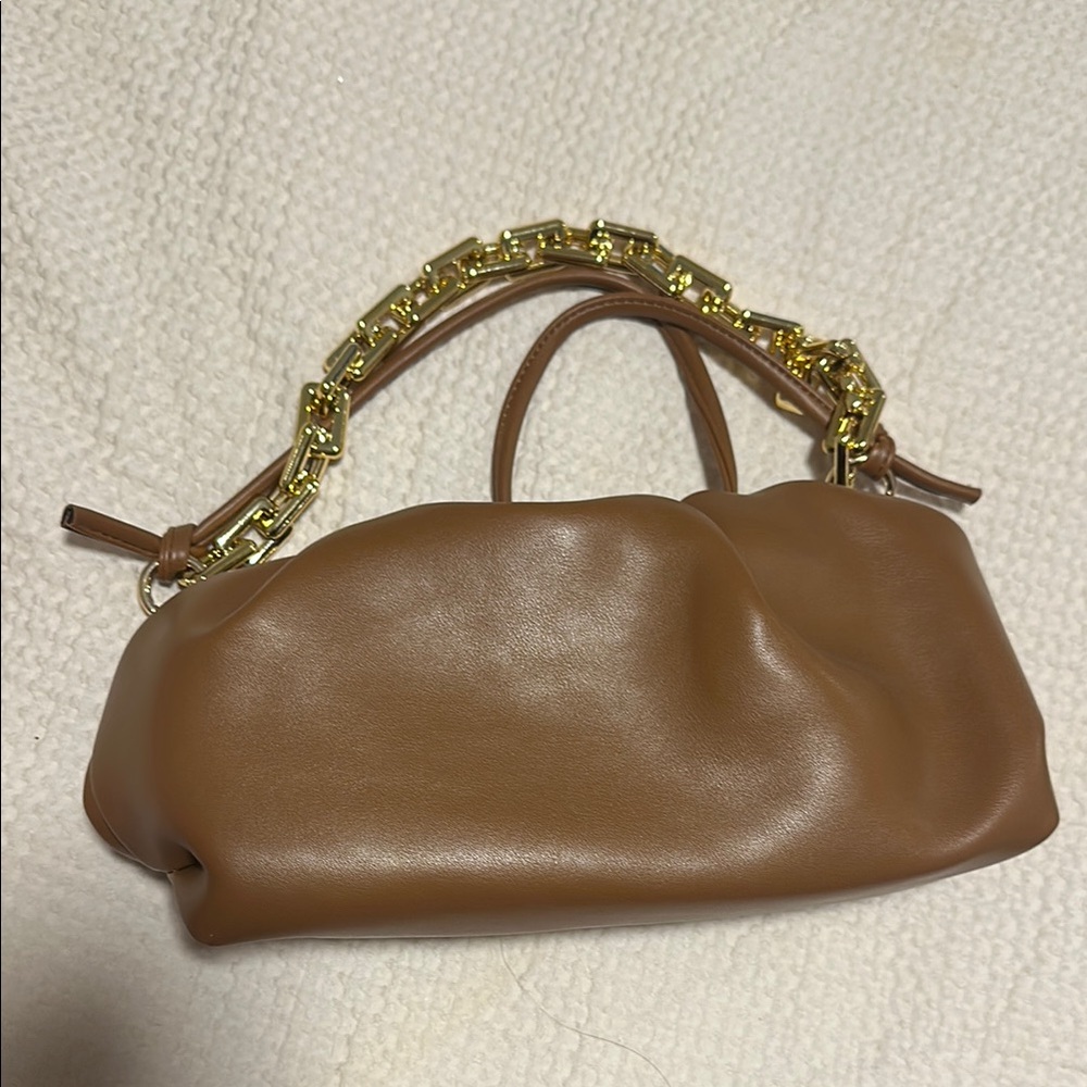SHEIN Brown and Gold Shoulder Bag with Chain Detail